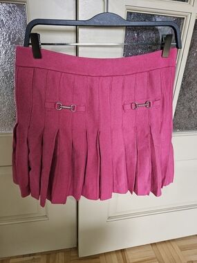 Michael Kors Fuchsia Pleated Mini Skirt with Silver Hardware